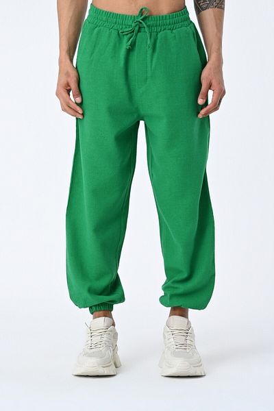AMAZING CRASH Men's Jogger Fit Elastic Green Linen Trousers