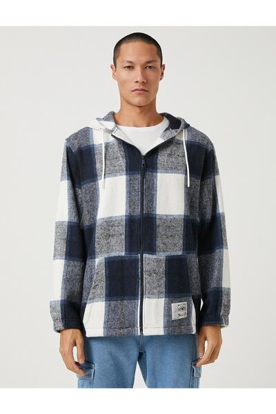 Koton Ekoseli Desenli Sweatshirt Kapüşonlu Cep Detaylı Fermuarlı