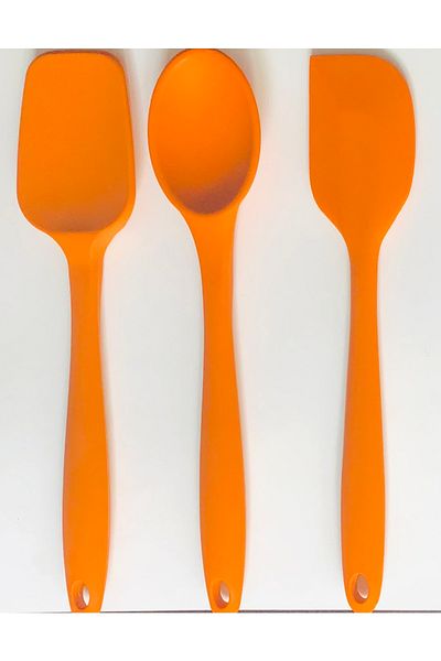 PİNK ROSE Bybirgül Large Size Orange Silicone Spatula - Fireproof and Non-Stick, Dough Scraper (Set of 3)