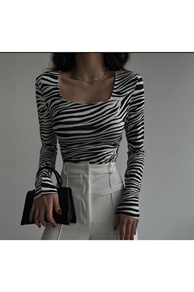 laughs Női négyszögletes nyakú, hosszú ujjú elöl, dupla hajtogatású, sima alap vékony blúz Blz1184