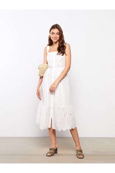 LC Waikiki Square Collar Plain Sleeveless Poplin Women's Dress