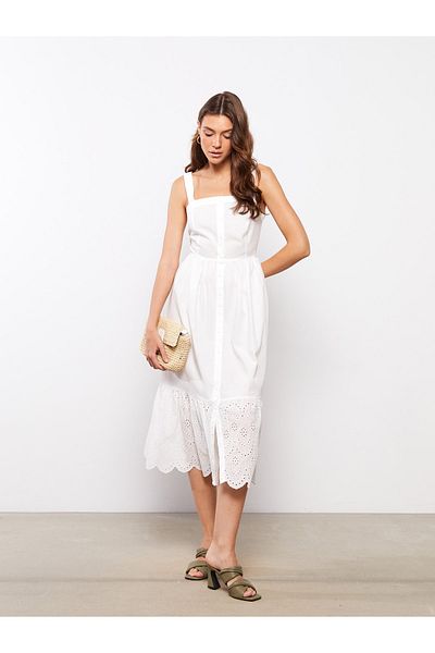 LC Waikiki Square Collar Plain Sleeveless Poplin Women's Dress