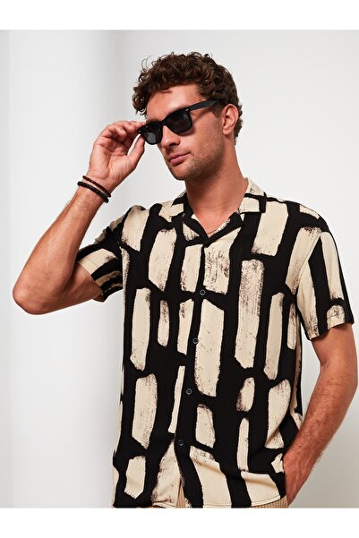 LC Waikiki Cămașă bărbătească din viscoză, cu mânecă scurtă și cu model confo...