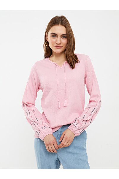 LC Waikiki Bağlamalı Yaka Nakışlı Uzun Kollu Kadın Bluz