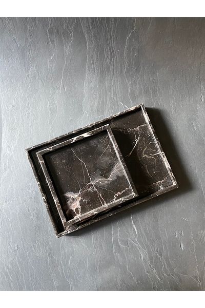 Thinstone Marble Medium Size Tray, Brown Marble Presentation, Laurent Brown Natural Stone Tray