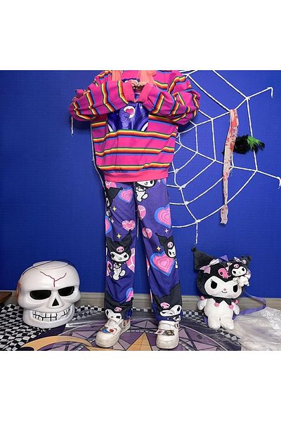 Touz Unisex φόρμα Kuromi & Heart Collage Purple Wide Leg Unisex