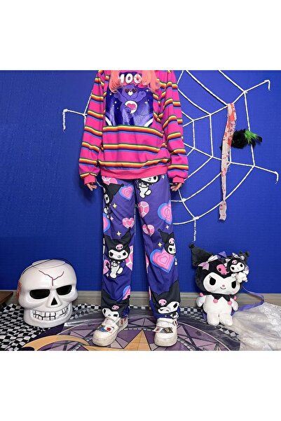 Touz Kuromi & Heart Collage Purple Wide Leg Unisex Tracksuit