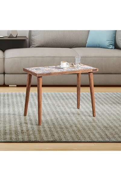 Resmo Esperanza Ceviz Sehpa 62x32cm Doğal Masif Seramik Zigon Yan Sehpa Salon Mobilya