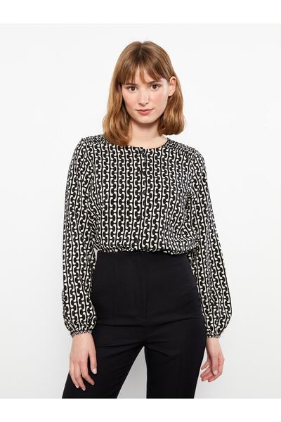 LC Waikiki Bisiklet Yaka Desenli Uzun Kollu Kadın Bluz