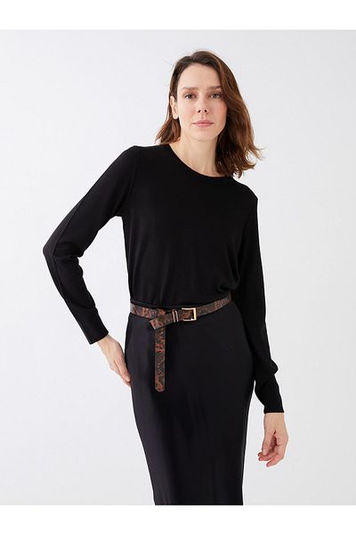 LC Waikiki Pulover de damă din tricotaj - decolteu, mânecă lungă solidă