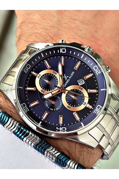 Daniel Klein Çelik Kordonlu Takvimli Erkek Kol Saati - Hematit Taş Özel Bileklik Hediye