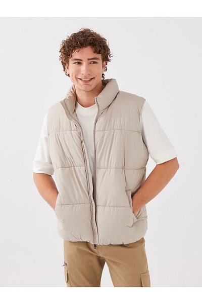 LC Waikiki Lcw Casual Beige Standard Fit Stand Collar Men's Puffer Vest