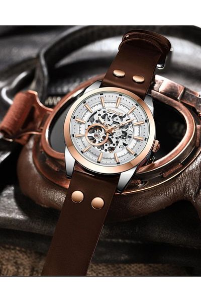 Reward Original Leather Cord Automatic Men's Wrist Watch with Bracelet Gift