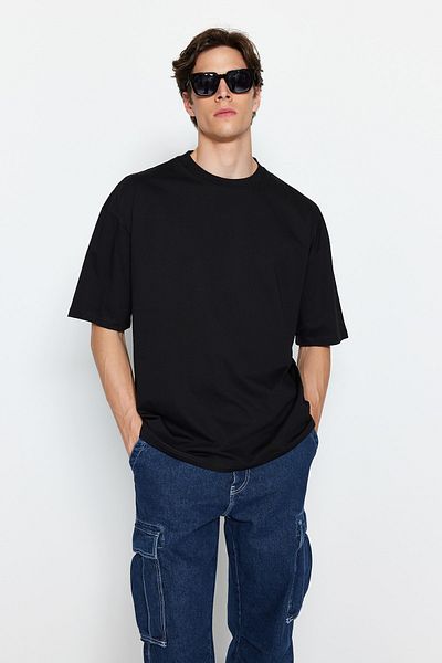 Trendyol Collection Μαύρο μπλουζάκι ποδηλάτου με στάμπα πλάτης 100% βαμβάκι TMNSS23TS00236