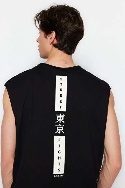 Trendyol Collection Far East Patterned Black Oversize Tank Top - TMNSS23AL00007