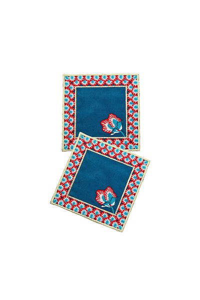ge living Decorative Flower Festival Compatible Navy Blue Cocktail Napkin (2 Pieces)