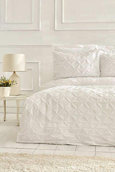 Karaca Home طقم غطاء لحاف مزدوج من القطن بنسبة 100% من Castello باللون الأبيض