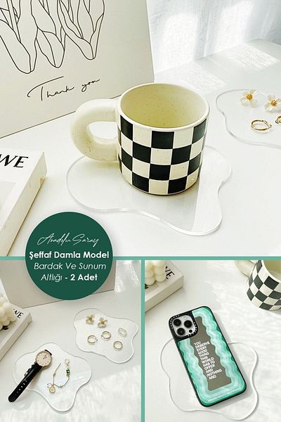 Home Perest 2-Piece Transparent Scandinavian Style Coaster Modern Coaster Service Presentation Coaster Decor Coaster