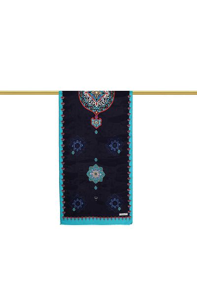 Bursa İpek Green Navy Blue Belly Voile Silk Scarf