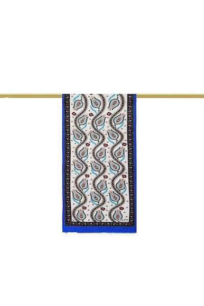Bursa İpek Saks Black Row Tulip Voile Silk Scarf