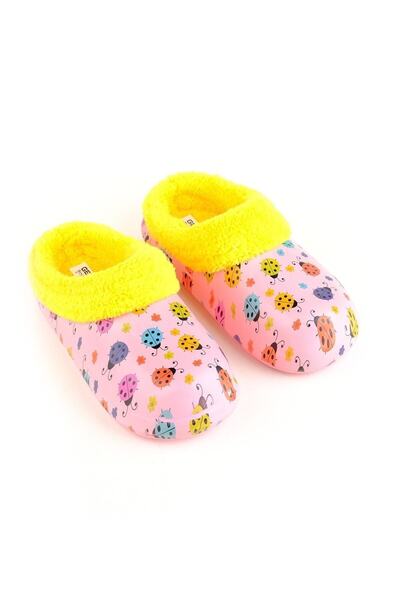 GEZER Παιδικές βελούδινες παντόφλες για χειμώνα με ροζ φιγούρα πασχαλίτσας