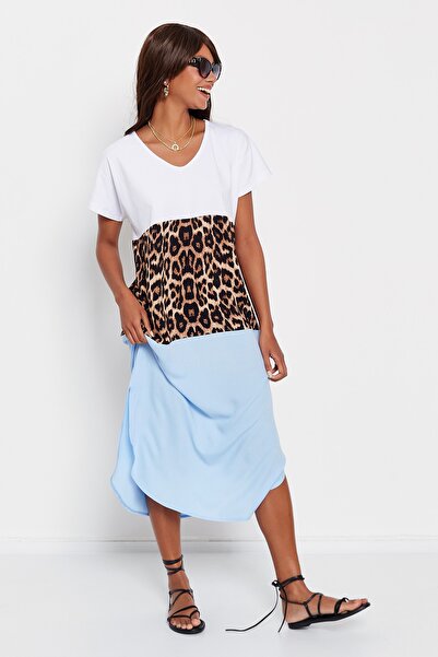 Hopoi Rochie de damă cu garnitură leopard albastru T3190