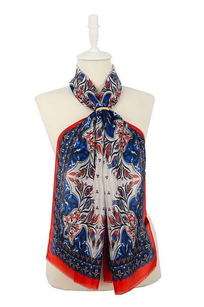 Bursa İpek Red Saks Tulip Voile Silk Scarf
