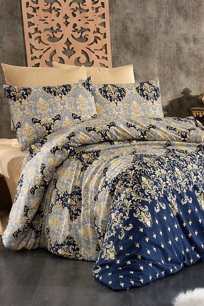 Evlen Home Collection طقم غطاء لحاف قطن هانزاد مزدوج (4 قطع) طقم غطاء لحاف ذهبي