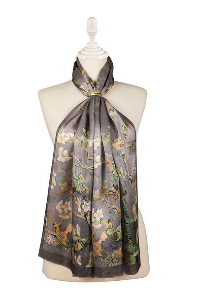 Bursa İpek Gray Almond Flower Silk Scarf