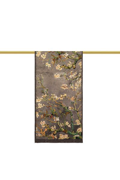 Bursa İpek Gray Almond Flower Silk Scarf