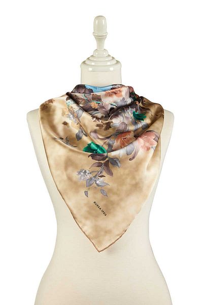 Bursa İpek Gold Bouquet Pattern Silky Scarf