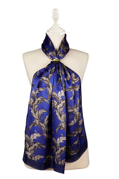 Bursa İpek Saks Leaf Pattern Silk Scarf