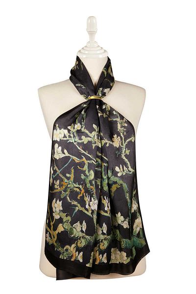 Bursa İpek Black Almond Flower Silk Scarf