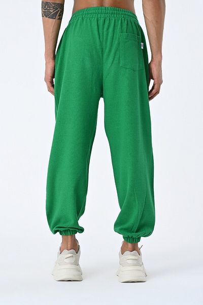 AMAZING CRASH Men's Jogger Fit Elastic Green Linen Trousers
