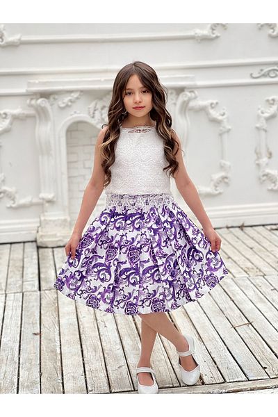 Pink Hippo Kids Girl's Lace Blouse and Satin Skirt Double Bottom Top Set