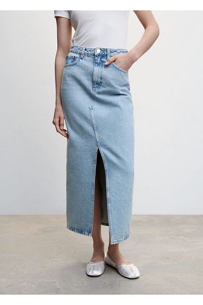 MANGO Woman Hasított farmer szoknya