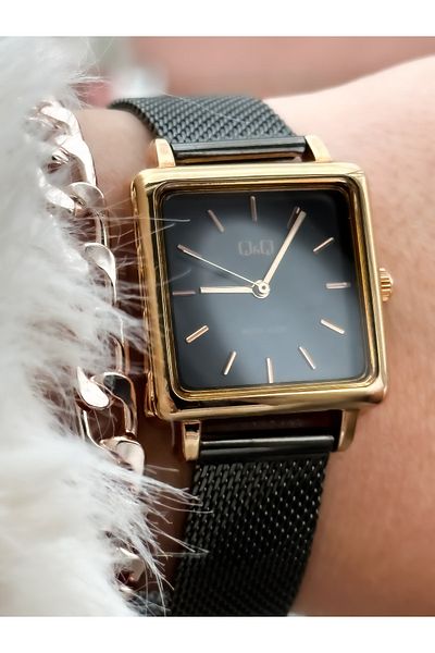 Q&Q Brand Steel Strap, Waterproof, Rose Color Square Women's Wristwatch + bracelet
