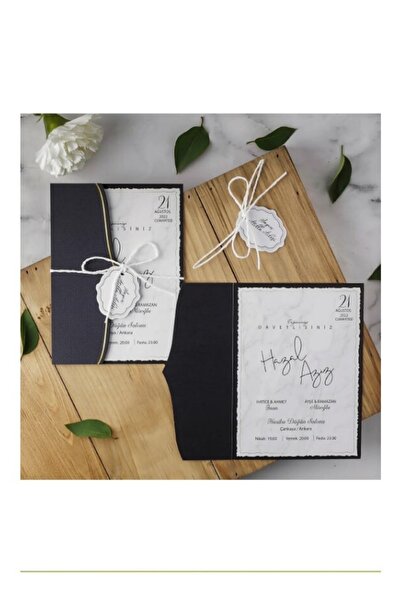 Hsn Siyah Katlamalı Ip Ve Isimlikli Düğün Davetiyesi 50 Adet