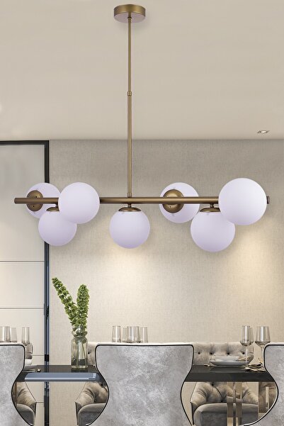 VK HOME AYDINLATMA Sedan Asansörlü 7 Li Opalcamlı Avize (kahverengi)