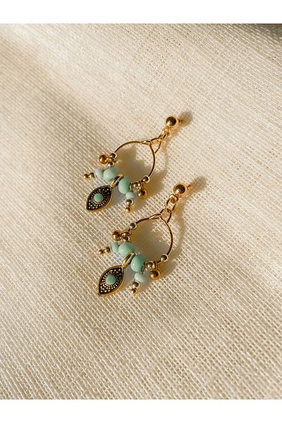 dela otantik Stoned Beaded Authentic Hoop Earrings Handmade Turquoise Bohemian Bijouterie Jewelry Women Earrings ; 2.5cm