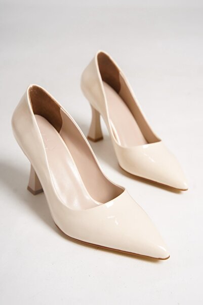 Modabuymus Kanger Beige Patent Leather Stiletto Goblet Heeled Shoes