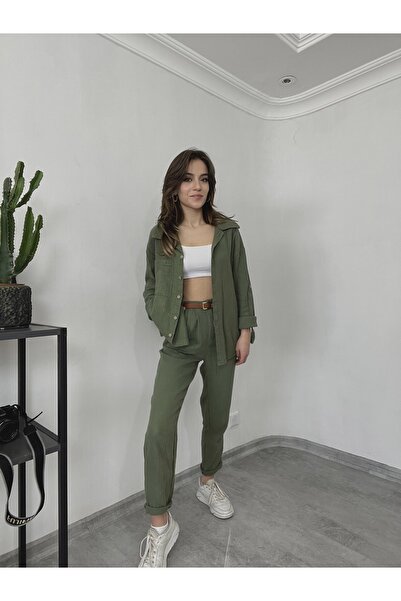 LUVESSE %100 Pamuklu Haki Alt Üst Takım