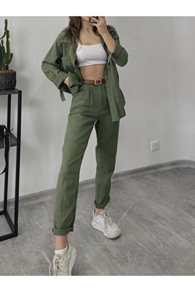 LUVESSE %100 Pamuklu Haki Alt Üst Takım