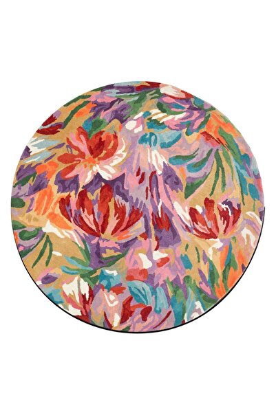 Rugs Modern Halı Mira 1208 Renkli Çiçekli Dokuma Taban Yuvarlak Halı