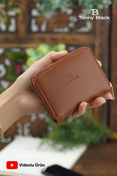 Tonny Black Original Women's Card Holder Coin Compartment Zippered Comfort Model Mini Card Holder Wallet Brown