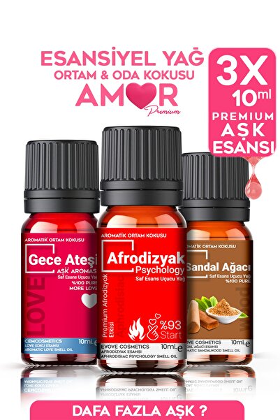 Evove Cosmetics Amor Oda Kokusu Serisi 3x10ml Esansiyel Uçucu Yağ %100 Doğal ...