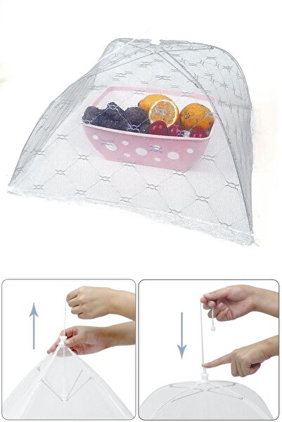 Binbirreyon Kare Beyaz Gıda Koruma Şemsiyesi Büyük Boy Yiyecek Yemek Sinek Ko...