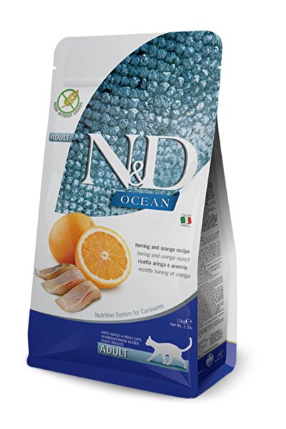 N&D Ocean Tahılsız Ringa Balığı Ve Portakallı Yetişkin Kedi Maması 1,5 Kg