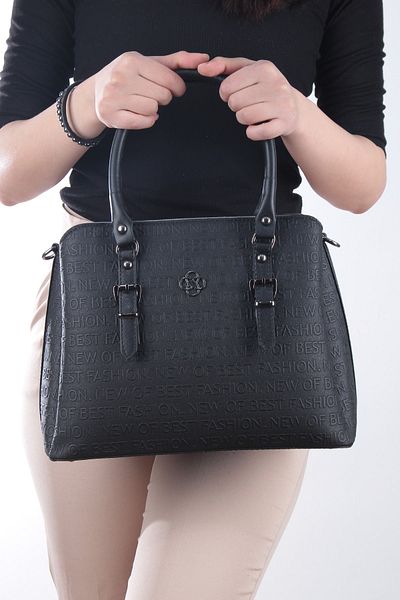 By Hakan Byhakan Jn-1319 Embossed Women's Hand and Shoulder Bag Black