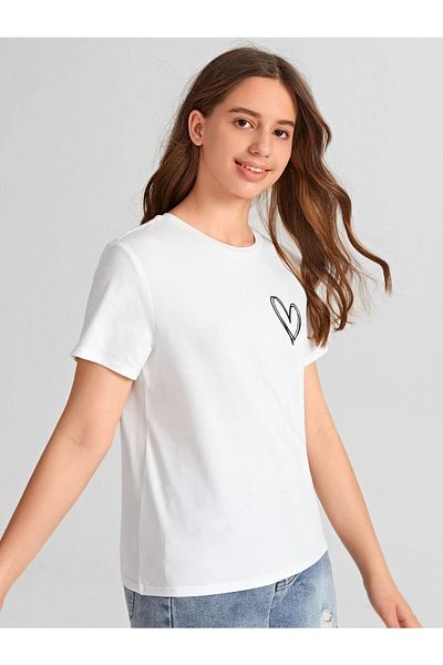 LePold Crew Neck Small Heart Printed Girl/Boy T-Shirt